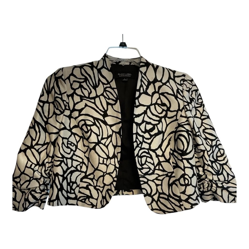 Evan Picone Black Label Black and White cropped Blazer with Floral Design